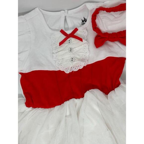 NWT DISNEY Baby Dress Romper Diaper Cover Includes Headband 12-18 M White Red - Picture 2 of 8